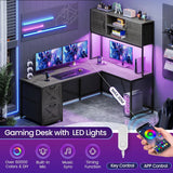L Shaped Gaming Desk, Reversible Computer Desk with Fabric Drawers