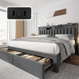 Queen Bed Frame with Headboard ＆ 4 Storage Drawers, Velvet Upholstered