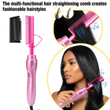 GOIPLE 2 in1 Electric Hot Comb Hair Straightener Brush Fast Heating Flat Iron Styling Brush Wig Kit with