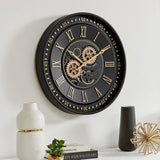 24 Inch Wall Clock with Moving Gears, Black Gold Roman Numeral Wall Clocks