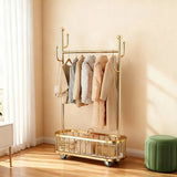 Clothes Rail Movable Clothes Hanging Coat Rack with Storage Basket