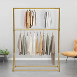 Heavy Duty Clothes Rack Gold with Double Hanging Rod for Bedroom