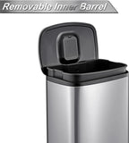 50L/13Gal Heavy Duty Hands-Free Stainless Steel Kitchen Trash Can