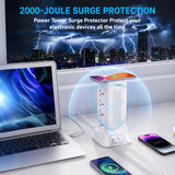 Flat Plug Surge Protector Tower Extension Cord w/ 12 AC Outlets 3 USB Ports
