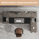 78" Executive Desk with Lockable File Cabinet, L Shaped Office Desk with Power Outlets