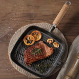 Cast Iron Skillet Frying Pan with Wooden Handle Uncoated Non-stick Cooking Pot