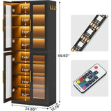 Bookcase with Doors and LED Light, 67-inch Tall Bookshelf with 8-Tier Shelves for Living Room