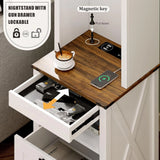 Tall Nightstand with Charging Station, Bedside Table with Drawers