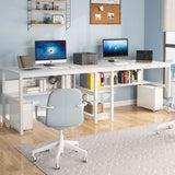Tribesigns Two Person Desk with Bookshelf, 78.7 Computer Office Double Desk