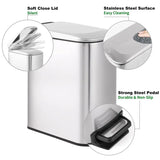 Slim Bathroom Trash Can with Lid Soft Close, Step Pedal, 6 Liter 1.6 Gallon Stainless Steel