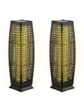 2 Pieces Solar-Powered Square Wicker Floor Lamps with Auto LED Light-Black