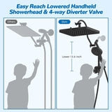 13'' High Pressure Rainfall Shower Head Combo, 5 Spray Modes, 10 Mode Handheld, All Metal 4-Way Diverter Arm