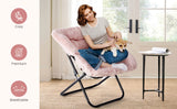 JHK 28IN Cozy Saucer Chairs Soft Faux Fur Large Size Folding Lounge Living Room Padded Seat