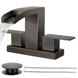 Bathroom Faucets for Sink 3 Hole Brushed Bathroom Sink Faucet Square with Pop-Up Drain 2 Handle and 2 Supply Hoses Lead-Free St