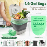 1.6 Gal Small Compost Bags for Kitchen Countertop Bin - 50 Count Cornstarch Leakproof