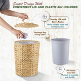 3 Gallons Wicker Trash Can with Lid and Removable Liner, Wicker Rattan Bathroom