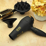 Hair dryer for professional use, ceramic + ionic technology, black gold color,