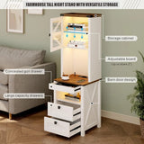 Tall Nightstand with Charging Station, Bedside Table with Drawers