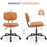 JHK Armless Office Desk Chair Back Lumbar Support Height Adjustable PU Leather Computer Chair