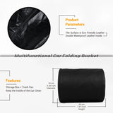 Black PU Leather Foldable Car Trash Bin With Hanging Clip And Waterproof