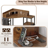 Corner Desk with 6 Fabric Drawers Shelves for Small Space Computer Desk with Power Outlets