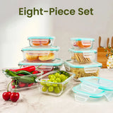 8pcs Glass Food Storage Containers Set Lunch Box Leakproof Airtight Microwave & Oven