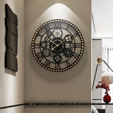 Large Industrial Gear Wall Clock With Wooden Frame For Living Room Office