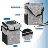 Collapsible Car Trash Bin With Lid, Leakproof Storage Bag, Mesh Side Pocket