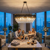 Modern Black & Gold Crystal Chandelier, 3-Tier K9 Oval Crystal Chandelier for Kitchen