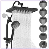 13'' High Pressure Rainfall Shower Head Combo, 5 Spray Modes, 10 Mode Handheld, All Metal 4-Way Diverter Arm