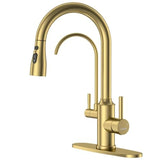 Gold Kitchen Faucet with Drinking Purified Water Tap High Arc 3-in-1 Stainless Steel Sink Faucet for 1 Hole