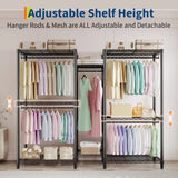 Heavy Duty Clothes Rails,Clothes Rack with 5 Hang Rods & 8 Shelves Freestanding Wardrobe