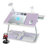 Laptop lap desk for bed use, purple ABS plastic, includes cooling fan, adjustable