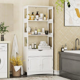 Freestanding Tall Kitchen Pantry Cabinet with Shelves, Drawers, and Microwave Space