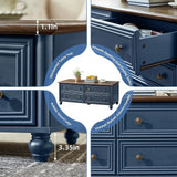 48 Rustic Coffee Table with Storage & Column Handle, Living Room/Office Blue