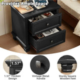 Rustic Pair of Nightstands w/ Drawers and Charging Station for Small Bedroom, Black