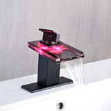 Waterfall Bathroom Sink Faucet, Matte Black Single Hole Vanity Faucet with Metal Pop Up Drain and Supply Line