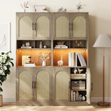 71 Tall Pantry Cabinet with Countertop Kitchen Cabinets with LED Light Strip Microwave Shelf