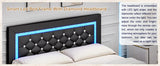 Queen Bed Frame w/LED Lights, Modern Platform Bed w/Diamond Headboard
