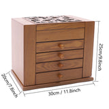 5-tier Wooden Jewelry Box w/ Drawers Mirror for Rings, Earrings, Necklaces