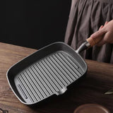 Cast Iron Skillet Frying Pan with Wooden Handle Uncoated Non-stick Cooking Pot