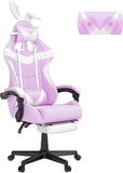 Pink Gaming Chair with Footrest, Bunny Ears, Ergonomic Design for Girls, Women