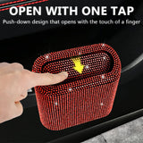 Sparkling Red Crystal Car Waste Bin With Flip Lid, Compact Auto Garbage Organizer For Vehicle, Home And Office Use