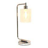 LD1036-CHR Bronson Antique Style Industrial Iron Lantern Desk Bedside Glass Shade