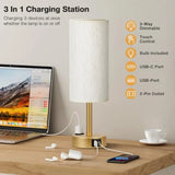 Gold Touch Table Lamps Set - 3 Way Dimmable Bedroom Lamps with USB
