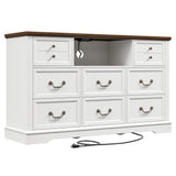 EnHomee 55" Wide 8-Drawer Dresser w/ Built-in Power Strip&RGB LED Lights