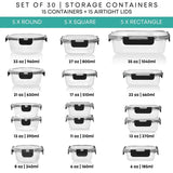 30 PC Glass Food Storage Containers with Lids Reusable Glass Meal Prep Containers