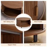 Round 31.5" Modern Coffee Table w/ 360° Curved Sliding Door,Fluted Wood