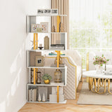 6-Tier Geometric Bookcase 74. 5-Inch S-Shaped Bookshelf with Metal Frame Gold
