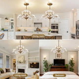 Modern Gold Chandelier, Vintage Flower Glass Pendant Light Fixture